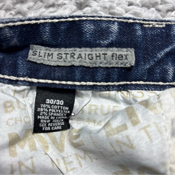 CJ Black Jeans Mens 30 Slim Straight Flex Denim Distressed Big Stitch Party Hole - Picture 3 of 5